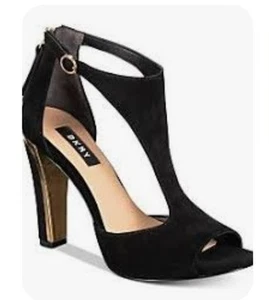 DKNY Colby Black Suede Peep Toe Pumps Women's Size 7 - Picture 1 of 6