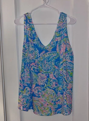 Lilly Pulitzer V-Neck Gigi Tank In Pink And Blue Size L - Image 1 of 2