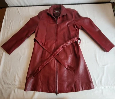Vintage KC Collection Red Burgundy Leather Zip 3/4 Jacket Coat Women's Size M - Image 1 of 4