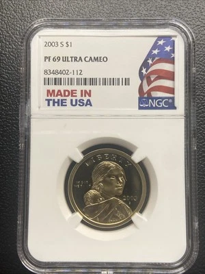 2003 S Sacagawea Proof $1 Coin NGC PF 69 UCAM ~ Made in the USA Label - Image 1 of 3