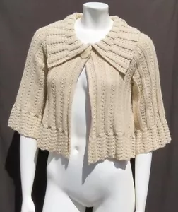 WHITEWASH Boutique Cream Beige Chunky Knit Swing Cardigan Sweater Top size S EUC - Picture 1 of 5