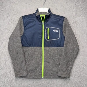 North Face Jacket Youth Boys Medium Gray Blue Fleece Glacier Outdoor Hiking - Picture 1 of 11