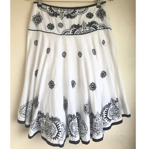 Monsoon White Cotton Boho skirt 10 Black embroidery Wide waistband  - Picture 1 of 5