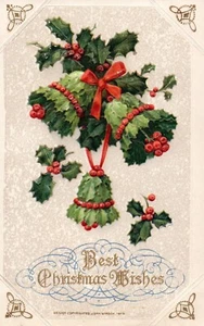 John Winsch Auguri di Natale Campane di Agrifoglio Suonano Cartolina d'epoca - Foto 1 di 2