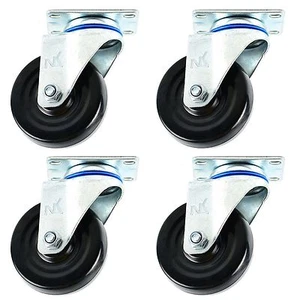 Set of 4 NK 4" Hard Rubber Wheel Swivel Plate Casters-CHR4SSRE - Picture 1 of 2