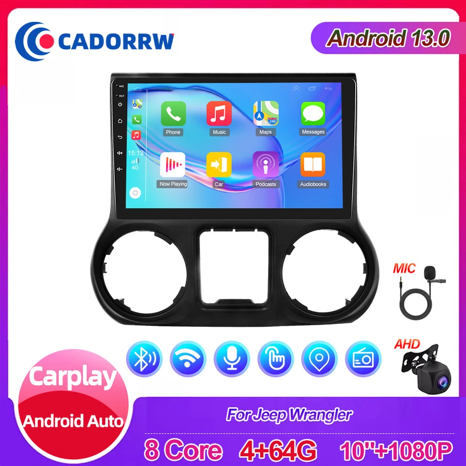 4+64GB 10.1" Android 15 Autoradio CarPlay GPS RDS Für Jeep Wrangler JK 2011-2017 - Bild 1 von 4