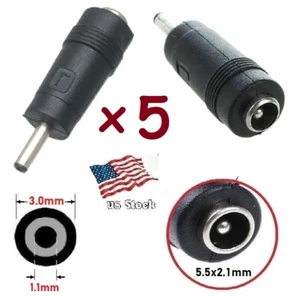 x5 DC Power 3.0x1.1mm Macho Plug a 5.5x2.1mm Hembra Jack Adaptador Conector (L) - Imagen 1 de 6