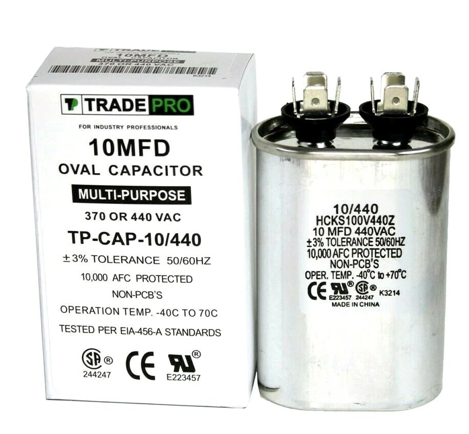 NEW - TRADEPRO - TP-CAP-10/440 - 10 MFD 440 Volt Oval Run Capacitor running cap