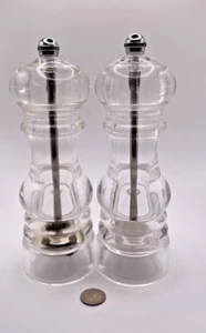 Peugeot Salt & Pepper Mill Set Manual Grind 7" Tall Clear Acrylic - Picture 1 of 9