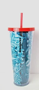 Starbucks Tumbler Cup 24 oz Venti Tropical Flowers Hibiscus Tropics Lid Straw - Picture 1 of 8