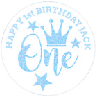 48 Personalised Party Bag Stickers 1st Birthday 40mm Sweet cone Labels