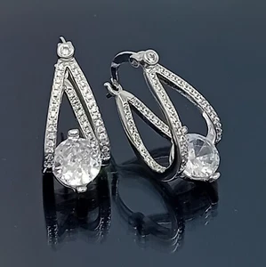 18K White Gold Filled Stunning Italian Simulated Diamond 18ct GF Earring 20mm - Picture 1 of 10