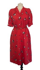 Vintage 70’s Red Floral Print Tea Dress UK10/EU38