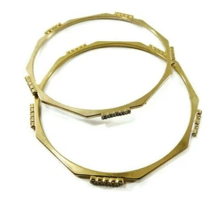 2 Gold Tone Bangles Bracelets Rhinestones Decagon - 10 Sided - Picture 1 of 5