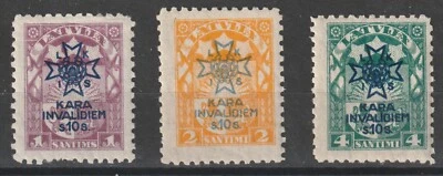 Latvia 1923 #B21-23 Surcharge to Benefit Latvian War Invalids Society - MNH Foto 1 de 4