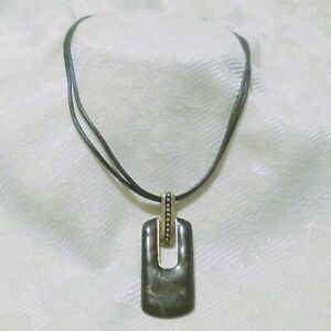 CHICO'S Black Enamel Pendant Leather Cord Necklace