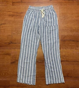 Ocean Drive Pants Womens M Blue Stripe Woven Wide Leg Coastal Beach Boho Chic - Picture 1 of 17