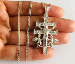 925 Sterling Silver Caravaca Cross Necklace 20"/Cruz de Caravaca plata 925-ESP20 - Picture 1 of 5