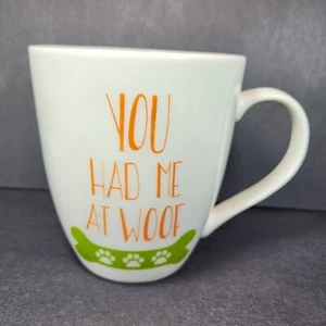 Pfaltzgraff You Had Me At Woof MUG White w Orange Words Green Bone 16 oz Cup Dog - Picture 1 of 11