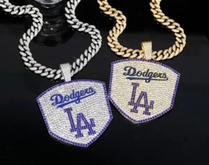 Los Angeles Dodgers GEM NECKLACE Gold/Silver Bling Hip Hop Pendant Fast Ship - Picture 1 of 11