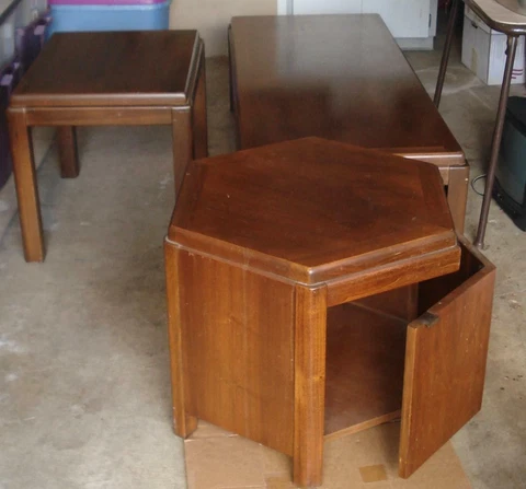 Vintage Lane Walnut 3 piece set - Coffee table & 2 end tables (1-Hexagon & 1 rec Cover