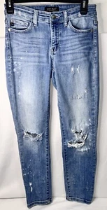 Judy Blue Jeans Damen 5/27 Blau Distressed Relaxed Fit Denim Einfarbig - Bild 1 von 4