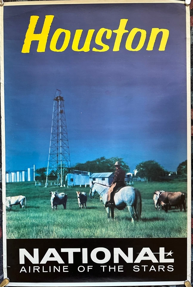 Póster de viaje original vintage de National Airlines Houston 28" x 42" circa 1958 Foto 1 de 1