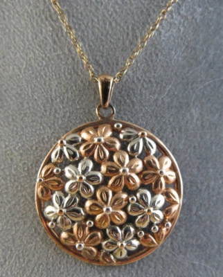 Vintage Rose Gold On 925 Sterling Silver Flower Pendant 18" Chain Necklace #401 - Image 1 of 4
