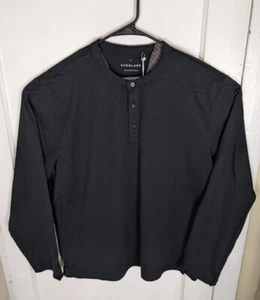 NUOVO Everlane Premium Weight Henley Button manica lunga XXL nero hipster moderno - Foto 1 di 8