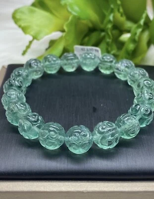 Fluorite Gemstone Hand Carved 10.3mm Bead Bracelet, Wrist 16.5cm - Image 1 of 4