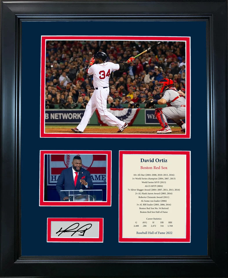 Framed David Ortiz Hall of Fame Facsimile Engraved Auto Red Sox 12"x15" Photo - Image 1 of 1
