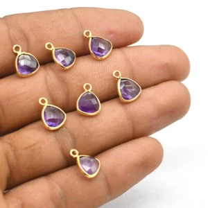 5 Pcs 11X8mm Amethyst Connector Pendent 1 Loop Bezel Gold Plated - Picture 1 of 2