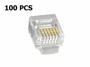 100 Pcs RJ12 (6P6C) Telephone Line Plug Connector Stranded Flat Wire Cable Gold - Afbeelding 1 van 2