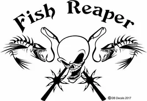 Fishing Skull Skeleton Fish Rod Reel Skull Car Truck Window Vinyl Decal Sticker - Foto 1 di 2