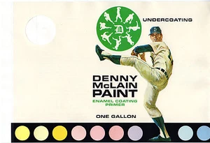 g1491 DENNY McLAIN PAINT Unused VINTAGE 1960s PAPER CAN LABEL Detroit Tigers MLB - Picture 1 of 2