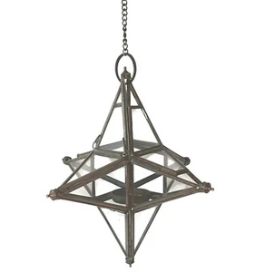 Hanging Star Brass And Glass Tea Light Holder With Chain 7.5" With 20" Chain - Picture 1 of 10