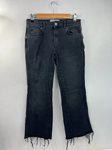 Free People Denim Jeans Women’s Sz 26R Black 5 Pocket Wide Leg Raw Hem - Picture 1 of 11