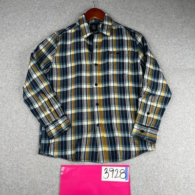 Volcom Shirt Youth Medium Blue Yellow Plaid Flannel Feel Casual Logo - Image 1 of 4