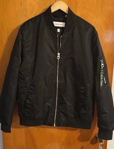 Calvin Klein Bomber Jacket Mens Medium Black Zip Pocket - Picture 1 of 5