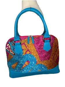 Pineda Covalin Schultertasche Made in Mexico Abstrakt Blau Rosa Seide Vintage - Bild 1 von 18