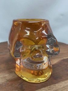 Kunstglas orange/klar schwer Totenkopf Kopf Windlicht Halter leicht leuchtend Halloween - Bild 1 von 7