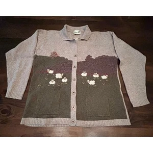 Cárdigan Tulchan 100 % lana vintage bordado oveja cottagecore para mujer talla grande - Imagen 1 de 8