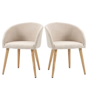 HOMCOM Set 2 Sedie Imbottite da Pranzo Stile Scandinavo in Tessuto Beige - Foto 1 di 10