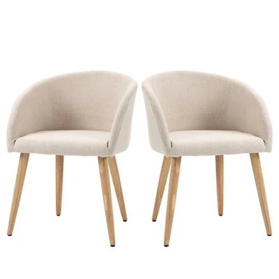 HOMCOM Set 2 Sedie Imbottite da Pranzo Stile Scandinavo in Tessuto Beige - Immagine 1 di 4