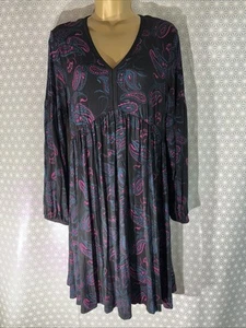 Womens Roman Originals Uk 12 Black Mix Paisley Long Sleeve V Neck A Line Dress - Picture 1 of 7