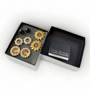 VTG Joan Rivers Interchangeable Earrings Black Gold Tone Set Pierced Stud - Picture 1 of 8