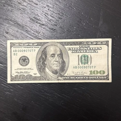 1996 $100 One Hundred Dollar Bill Low Serial Number Trinary Note  00090707 - Image 1 of 3