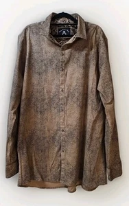 ROCK ROLL N SOUL Leopard Print Brown Paisley Flip Up Cuff Mens Shirt Size 4XL - Picture 1 of 13