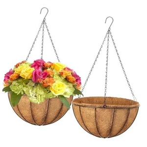 Hanging Baskets Planter for Plants - 2 Pack 14 Inch Metal Baskets with Coco - Picture 1 of 7