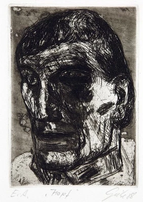 DDR/Leipziger Schule "Kopf" 1988 Aquatinta Hubertus GIEBE (*1953 D) handsigniert - Bild 1 von 3